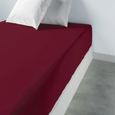 Drap housse uni Coton Grenat 140 x 190 x 35