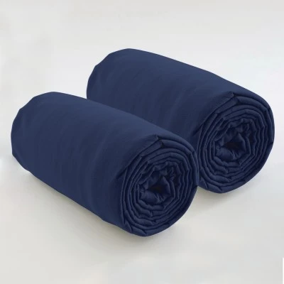 Lot de 2 draps housse uni Coton Bleu 80 x 200 x 35