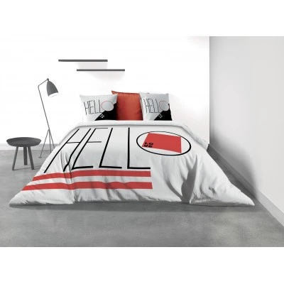 Parure de lit 2 personnes Hello avec housse de couette et taies d'oreiller Imprimé 260 x 240