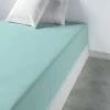 Drap housse uni Coton bonnet 35 cm Aqua 90 x 190 x 35