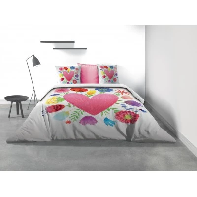 Parure de lit 2 personnes Fleurs d'amour avec housse de couette et taies d'oreiller Imprimé 240 x 220
