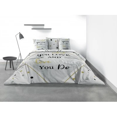 Parure de lit 2 personnes What avec housse de couette et taies d'oreiller Imprimé 260 x 240