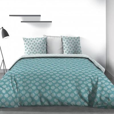 Parure de lit 2 personnes Kadi Blue avec drap plat et taies d'oreiller Imprimé 240 x 290