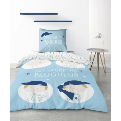 Parure de lit 1 personne Blogueur avec housse de couette et taie d'oreiller Imprimé 140 x 200
