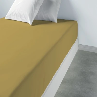 Drap housse uni coton bonnet 35 cm Gold 90 x 190 x 35