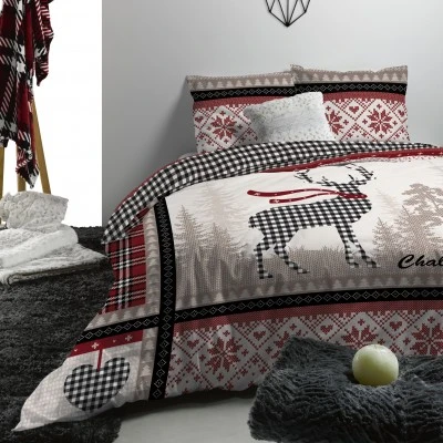 Parure de lit 2 personnes Chalet d'hiver avec housse de couette et taies d'oreiller Imprimé 240 x 220