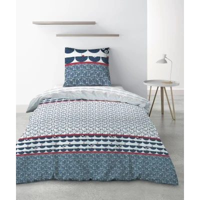 Parure drap plat 1 personne Naka avec drap plat et taie d'oreiller Imprimé 180 x 290