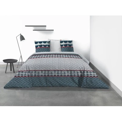 Parure drap plat 2 personnes Naka avec drap plat et taies d'oreiller Imprimé 270 x 290