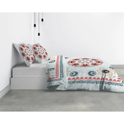 Parure de lit 2 personnes Camélia avec housse de couette et taies d'oreiller Imprimé 240 x 220