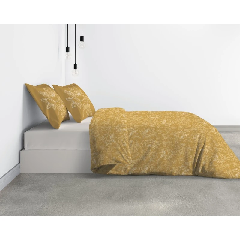 Parure de lit Bio 2 personnes Victoria Ocre avec housse de couette et taies d'oreiller Imprimé 200 x 200