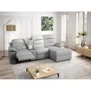ZENKA - Canapé d'angle de relaxation en tissu avec accoudoir modulable et amovible coffre + chargeur à induction QI + coffre