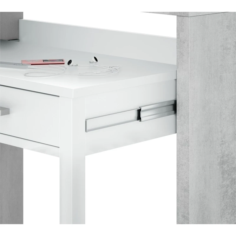 FOBUR - Bureau console extensible 2 tiroirs L100 cm /béton