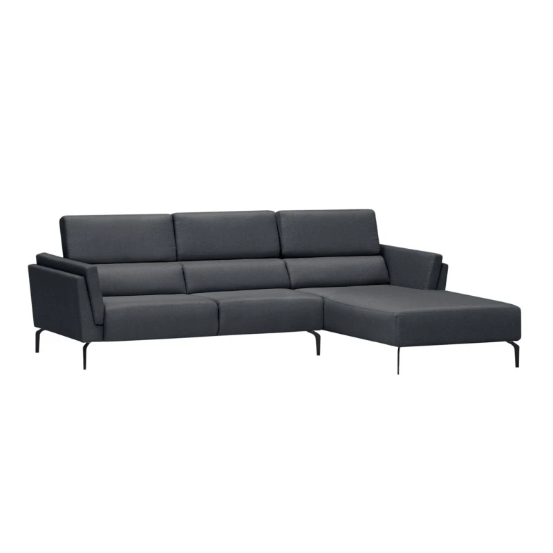 LULU - Canapé d'angle fixe avec têtières en tissu et pieds métal