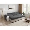 ALI - Canapé d'angle réversible convertible avec têtières et coffre en simili et tissu /blanc