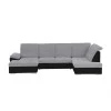 LIDIA U - Canapé d'angle panoramique convertible avec coffre et tetières en simili et tissu /noir