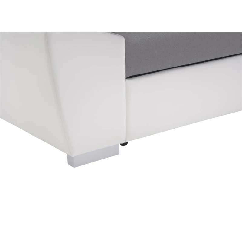 LIDIA - Canapé d'angle convertible avec coffre et tetières en simili et tissu /blanc