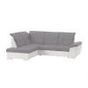 LIDIA - Canapé d'angle convertible avec coffre et tetières en simili et tissu /blanc