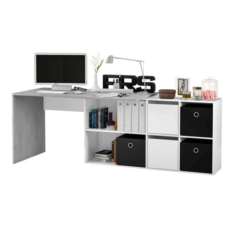 FOBUR - Bureau avec caissons multipositions L136 ou L203 cm /béton