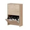 FOCHAU - Meuble à chaussures 2 abattants (12 paires) L50 x H76 cm - Chêne clair