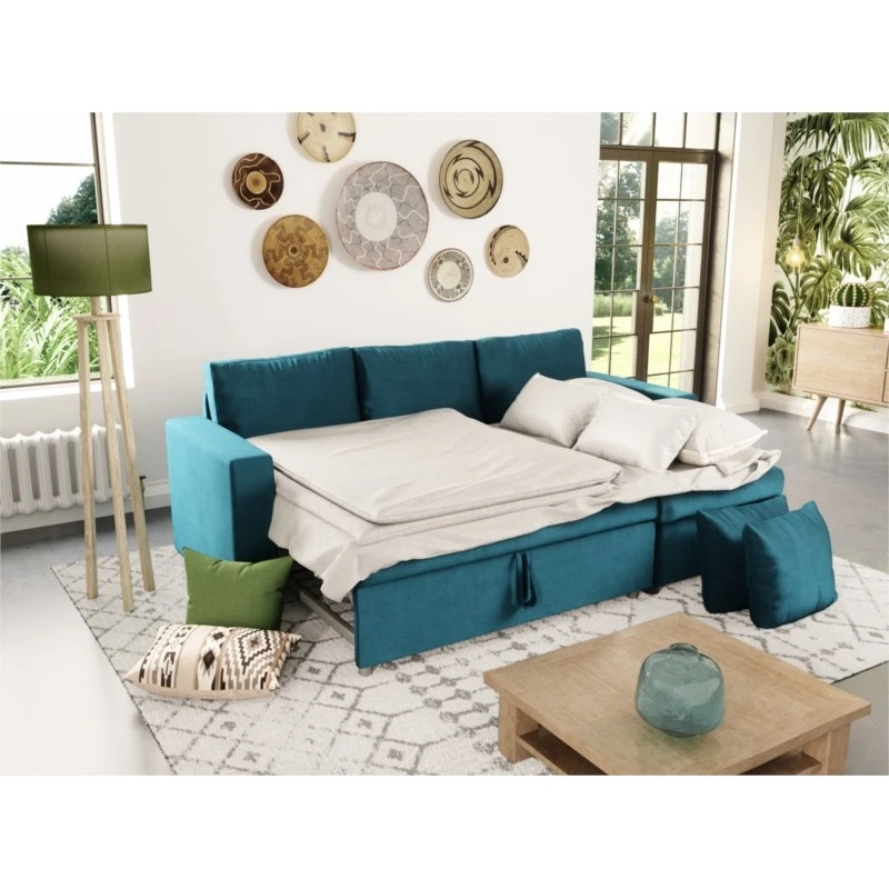 L200V - Canapé d'angle réversible, convertible en velours avec coffre