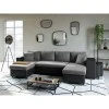 L200U PLUS - Canapé panoramique convertible avec 2 coffres et 2 poufs en simili et microfibre /noir