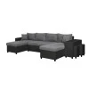 L200U PLUS - Canapé panoramique convertible avec 2 coffres et 2 poufs en simili et microfibre /noir