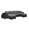 L200U PLUS - Canapé panoramique convertible avec 2 coffres et 2 poufs en simili et microfibre /noir