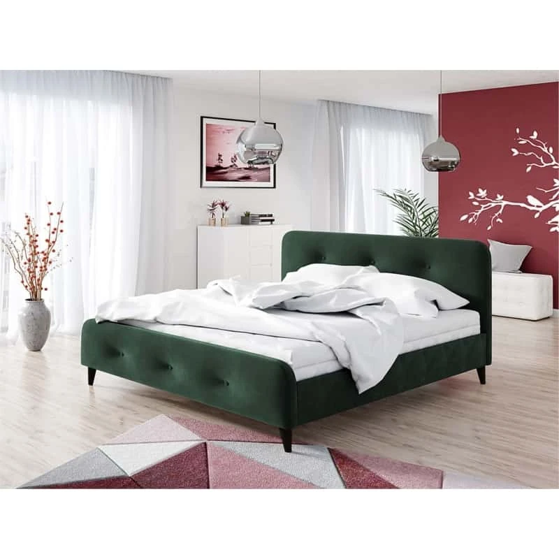 SORAYA - Cadre de lit avec tête de lit et sommier à lattes en tissu