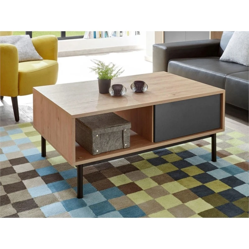 BETH - Table basse industrielle 2 tiroirs 110 cm /bois