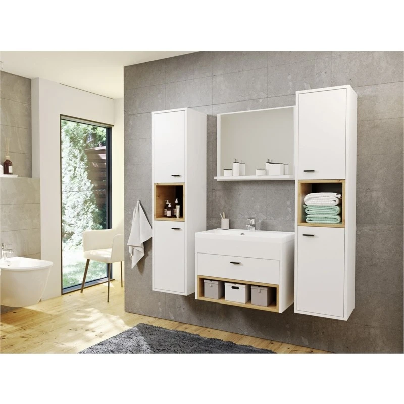 OLIE - Ensemble de salle de bain avec 2 colonnes et 1 miroir /bois