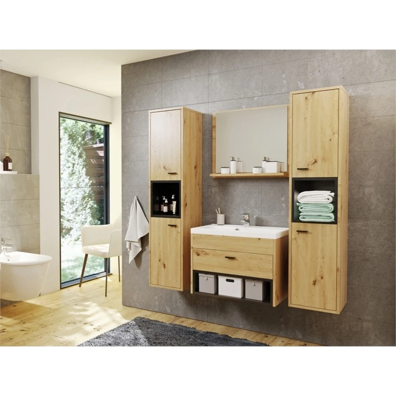 OLIE - Ensemble de salle de bain avec 2 colonnes et 1 miroir /bois